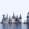 Traditional Ancient Architecture With Multiple Towers Classic Roofs And Wooden Structures 3d model