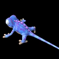 Cute Purple Blue Cartoon Chameleon 3D Model With Big Eyes And Spikes On Black Background