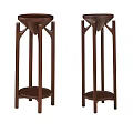 Brown Wooden Garden Plant Stands With Tall Legs And Round Tray Base Design
