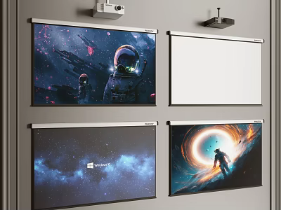 Projection Monitoring Setup With Multiple Projector Screens Displaying Various Scenes And Content 3d model