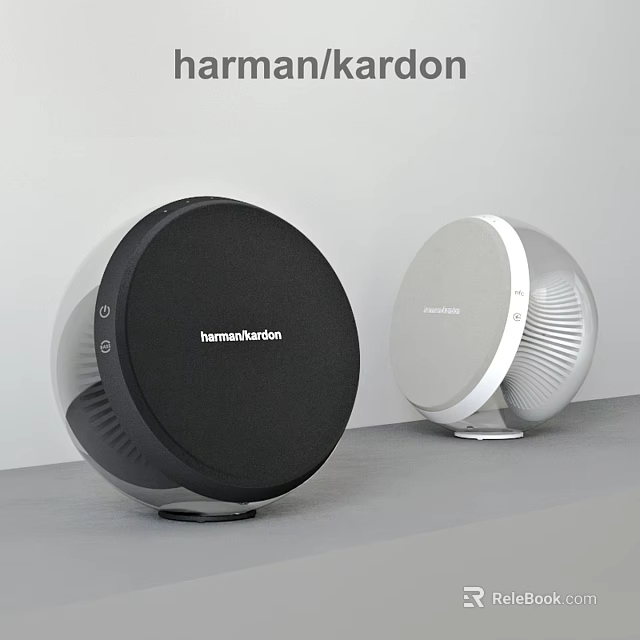 Modern Black And White Harman Kardon Wireless Speakers For Daily Use Electronics On Gray Surface 3d model 