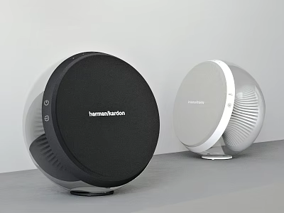 Modern Black And White Harman Kardon Wireless Speakers For Daily Use Electronics On Gray Surface 3d model