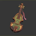 Colorful Decorative Violin Instrument With Pink Ribbon And 3D Model Design