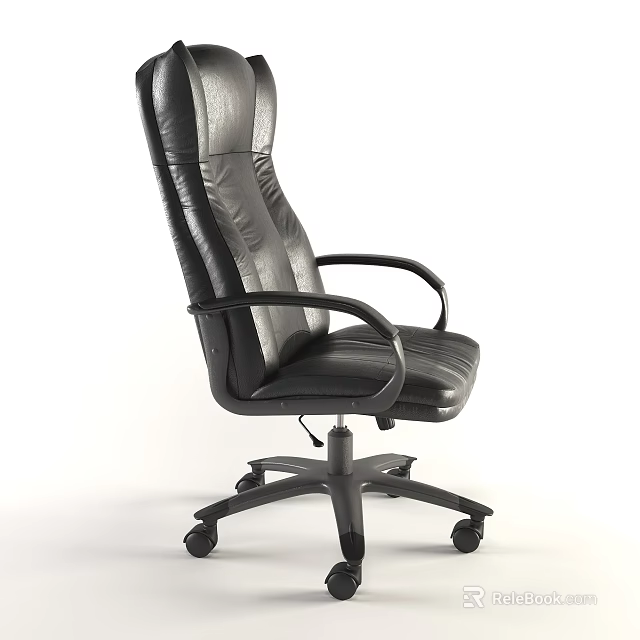 High Back Leather Office Chair With Adjustable Armrests And Rolling Wheels 3d model 