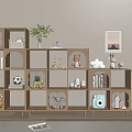 Wooden Decorative Shelves With Stuffed Toys Books Green Plant And Vintage Camera