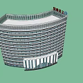 Modern High Rise Office Building With Curved Glass Facade And Corporate Logo