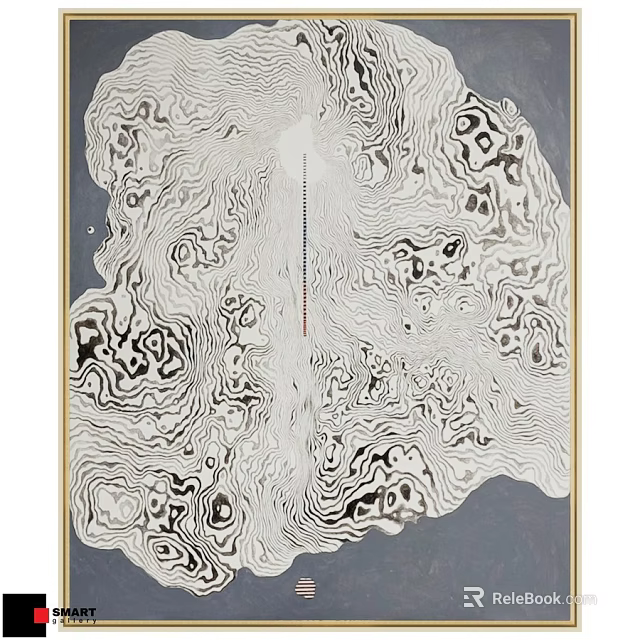 Modern Framed Wall Art With Black White Abstract Pattern And Golden Border 3d model 