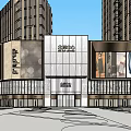 Modern Commercial Complex Exterior Design With Glass Curtain Walls And Metal Frames