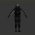 Dark Tactical Gear Figure In Protective Suit With Helmet Mask And Backpack