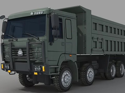 Military Green Heavy Duty Utility Truck With Multi Axle And Large Cargo Transport Bed 3d model