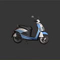 Blue And White Electric Scooter Motorcycle With Black Seat And Front Headlight
