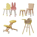 Colorful Wooden Children's Chairs With Rabbit Shape High Chair Yellow Pink And Rolling Design