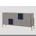 Modern White And Blue Side Console Cabinet With Golden Legs And Panel Doors