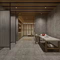 Modern SPA Sauna Interior With Marble Walls Mirrors And Wooden Benches