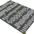 Garden Stepping Stone Path Design With Various Shaped Stones Small Plants And Decorative Lamps
