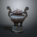 Ancient Chinese Bronze Censer With Three Legs Dragon Ears And Intricate Carvings