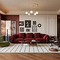 French Middle Ancient Living Room Multi-person Sofa Combination Coffee Table Screen Floor Lamp 3d model