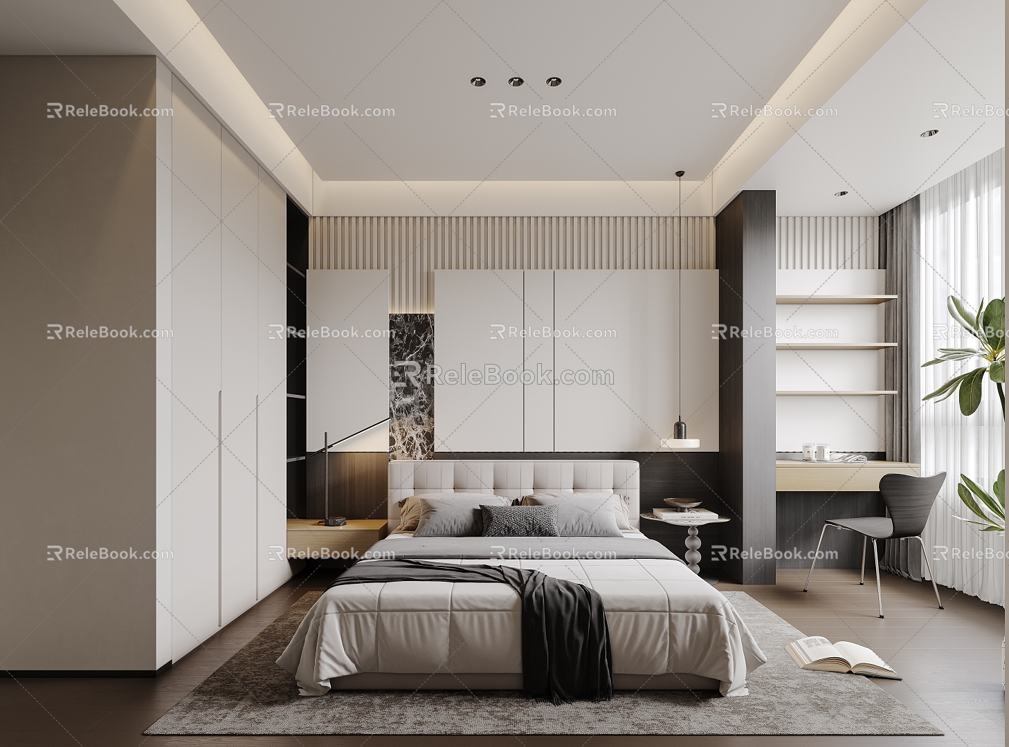 Modern Black and White Simple Bedroom Master Bedroom 3d model