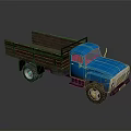 Blue Vintage Truck Model Featuring Wooden Cargo Bed And Classic Design