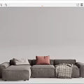 Modern Gray Fabric Sectional Sofa With Pink And Beige Pillows And Plaid Blanket