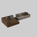 Brown And Beige Sectional Sofa With Throw Pillows And Side Table 3d model