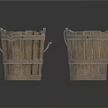 Two Rustic Wooden Buckets With Metal Hoops For Household Daily Use