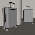 Two Modern Silver Hard Shell Suitcases With Retractable Handles And Wheels 3d model