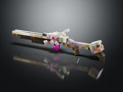 Pixel Art Weapon Design With Pink White Beige Colors And Dark Background Reflection 3d model