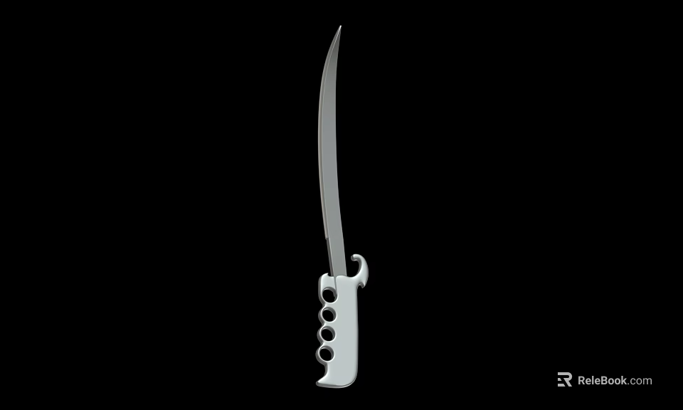 Silver Curved Ice Skate Blade with Hollow Handle and Holes for Sports Equipment 3d model 