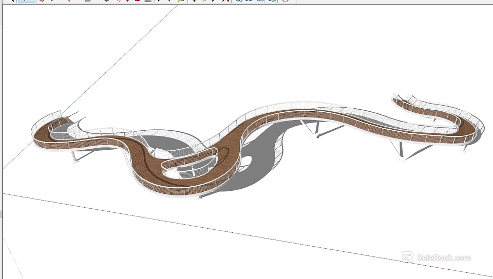 Modern Curved Bridge Design with Wooden Deck and Glass Railings 3d model 