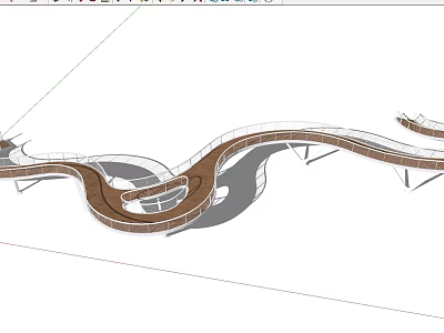 Modern Curved Bridge Design with Wooden Deck and Glass Railings 3d model