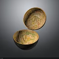 Vintage Map Decorative Bowls In Open And Closed Positions With Detailed Patterns