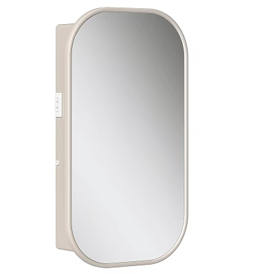 Oval Shaped Modern Mirror With Beige Frame For Home Interior Decor 3d model