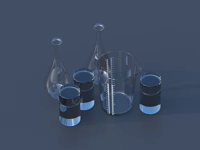 Transparent Glass Industrial Equipment Including Flasks Beakers And Graduated Cylinders 3d model
