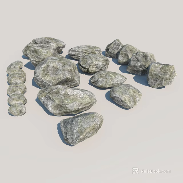 Natural Stone and Wood Materials with Rough Textures and Artistic Design Elements 3d model