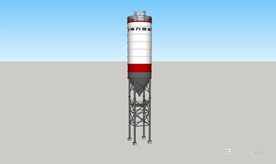Industrial Vertical Storage Tank with White Red Body and Metal Support Legs 3d model 