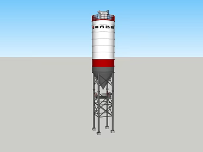 Industrial Vertical Storage Tank with White Red Body and Metal Support Legs 3d model