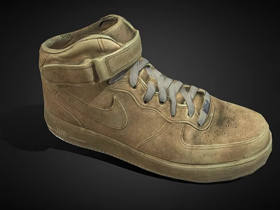 Worn Look Beige High Top Sneakers With Gray Laces And Nike Logo 3d model