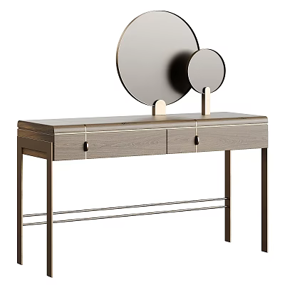 Modern Wooden Dressing Table With Double Mirrors Storage Drawers And Metal Legs 3d model