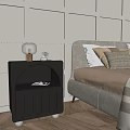 Modern Black Bedside Table With Wheels Arched Open Compartment Books And Glass Lamp