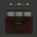 Laboratory Vial Storage Equipment With Red Wooden Box Glass Containers Red Lids And Golden Balls