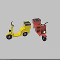 Two Yellow and Red Small Toy Scooters With Cargo Boxes Design 3d model