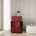 Red Vertical Stripe Modern Entryway Side Cabinet With Table Lamp And Sofa 3d model