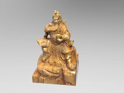 Traditional Wooden Hand Carved Sculpture Of Armored Figure On Base 3d model
