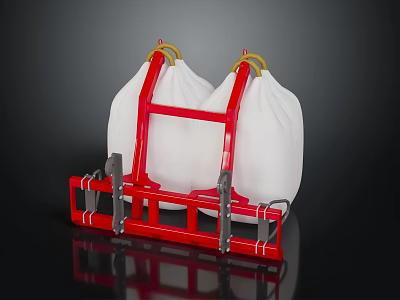 Two White Household Storage Containers With Red Metal Frame And Yellow Hooks 3d model