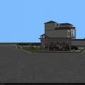 Pergola Waterfront with Reflection Open Air Wooden Roof Platform Grassland and Blue Sky View