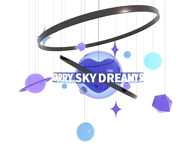 JARRY SKY DREAMS Decorative Design With Hanging Ring Blue Sphere Purple Blue Decorations And Stars 3d model