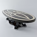 Elegant Oval Console Table With Inlaid Floral Pattern And Carved Wooden Base