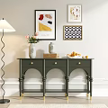 Elegant Entryway Cabinet Sideboard With Golden Legs Decorative Paintings And Floor Lamp On White Wall