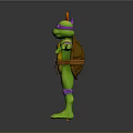 Ninja Turtle Character With Green Body Yellow Shell Purple Headband White Emblem And Orange Staff